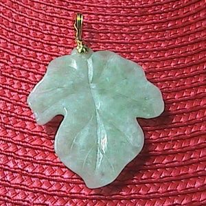 14k YG Green Jade Leaf Enhancer Pendant